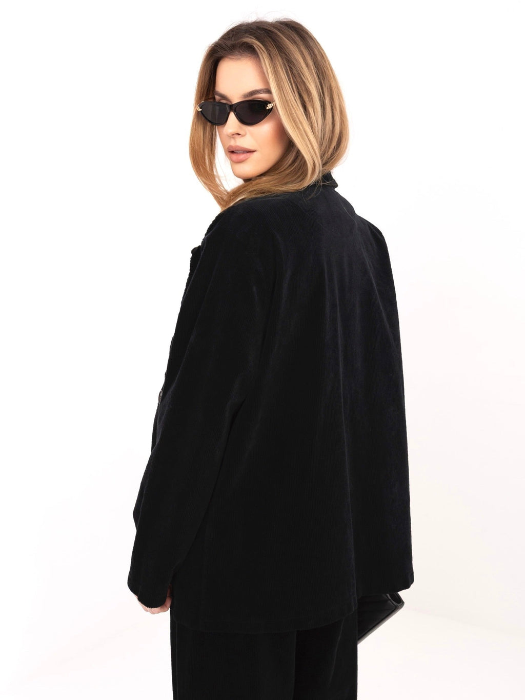 Blazer Casual in Velluto a Coste con Bottone Singolo