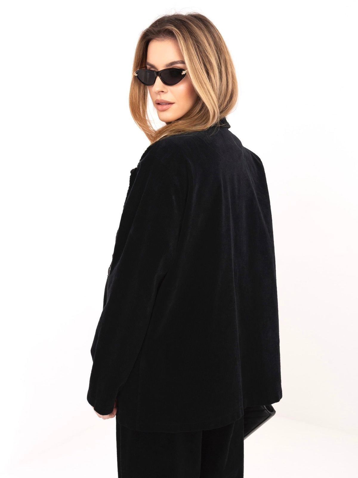 Blazer Casual in Velluto a Coste con Bottone Singolo