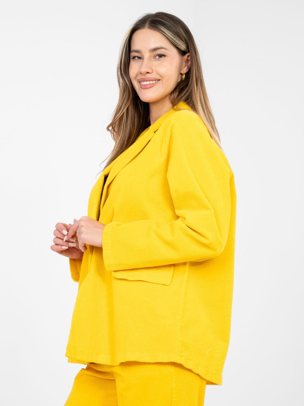 Blazer Casual in Velluto a Coste con Bottone Singolo