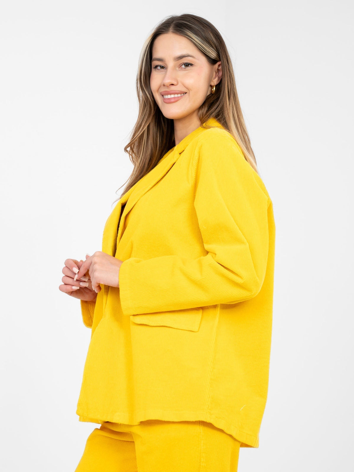 Blazer Casual in Velluto a Coste con Bottone Singolo