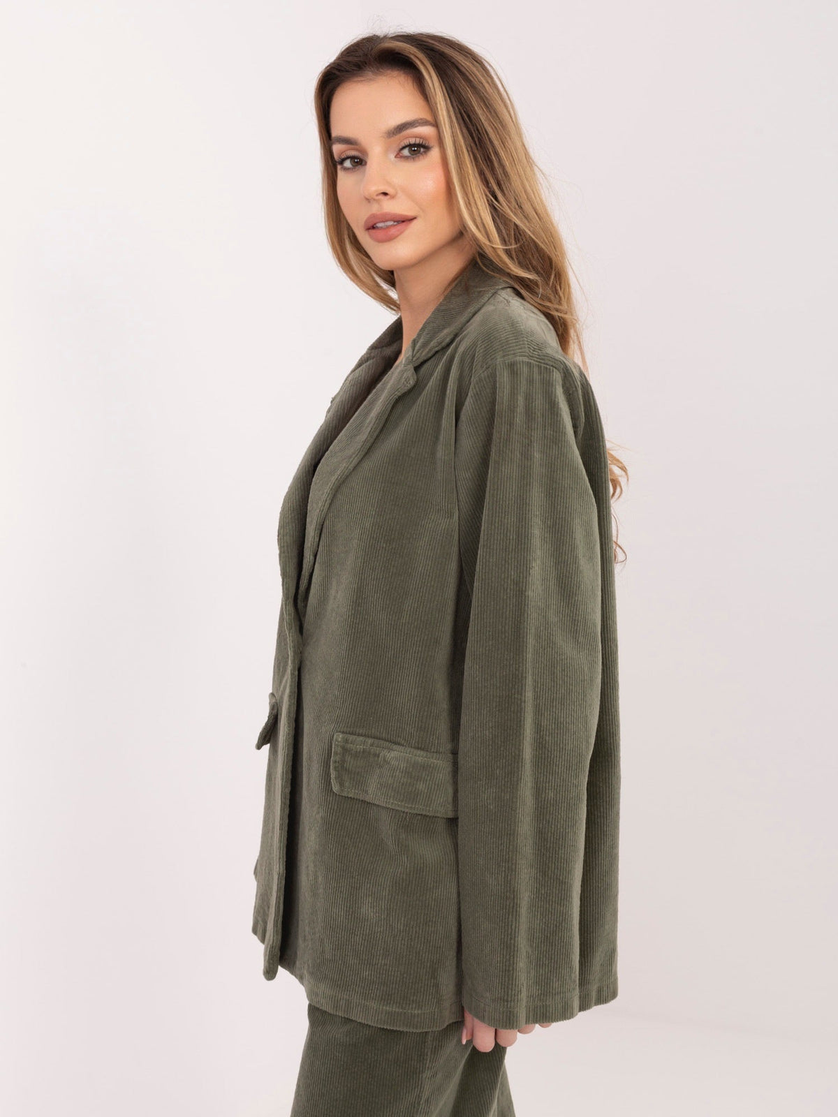 Blazer Casual in Velluto a Coste con Bottone Singolo