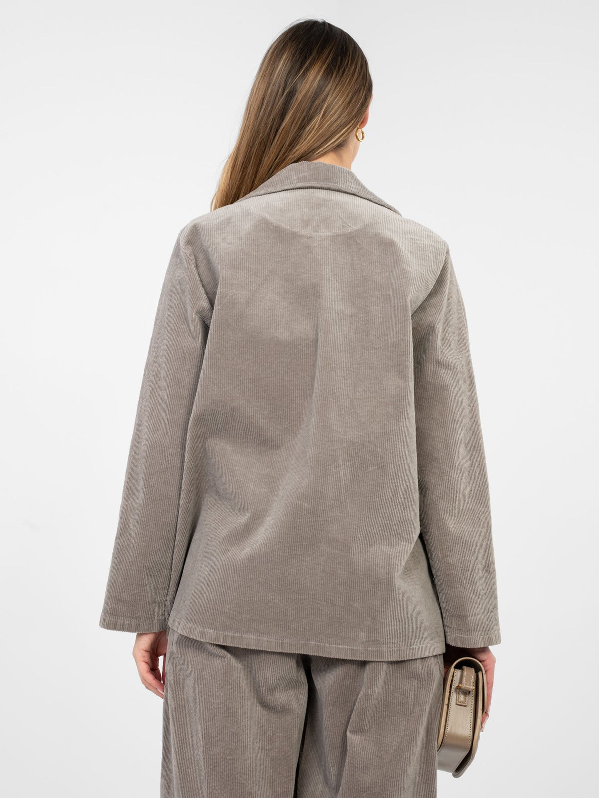 Blazer Casual in Velluto a Coste con Bottone Singolo