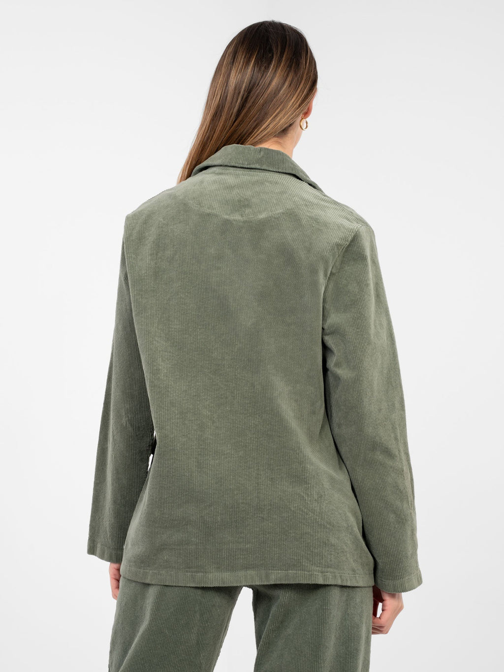 Blazer Casual in Velluto a Coste con Bottone Singolo