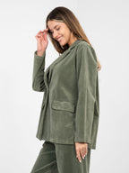 Blazer Casual in Velluto a Coste con Bottone Singolo