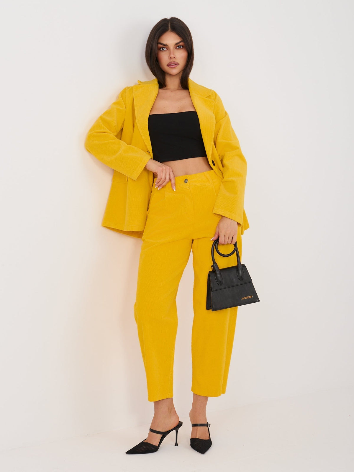 Blazer Casual in Velluto a Coste con Bottone Singolo