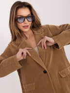Blazer Casual in Velluto a Coste con Bottone Singolo
