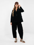 Blazer Casual in Velluto a Coste con Bottone Singolo