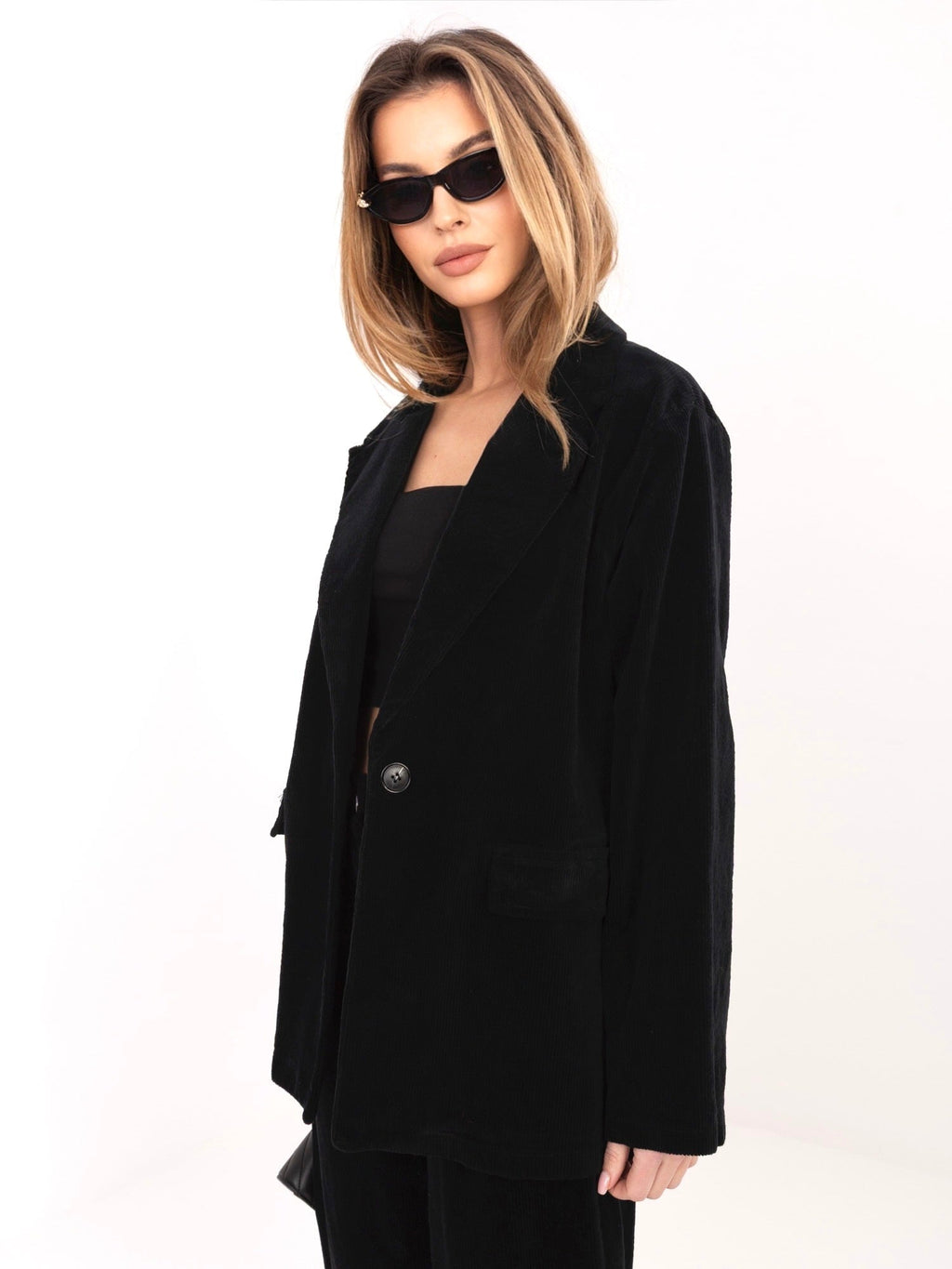 Blazer Casual in Velluto a Coste con Bottone Singolo