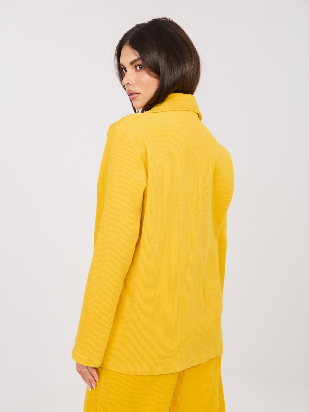 Blazer Casual in Velluto a Coste con Bottone Singolo