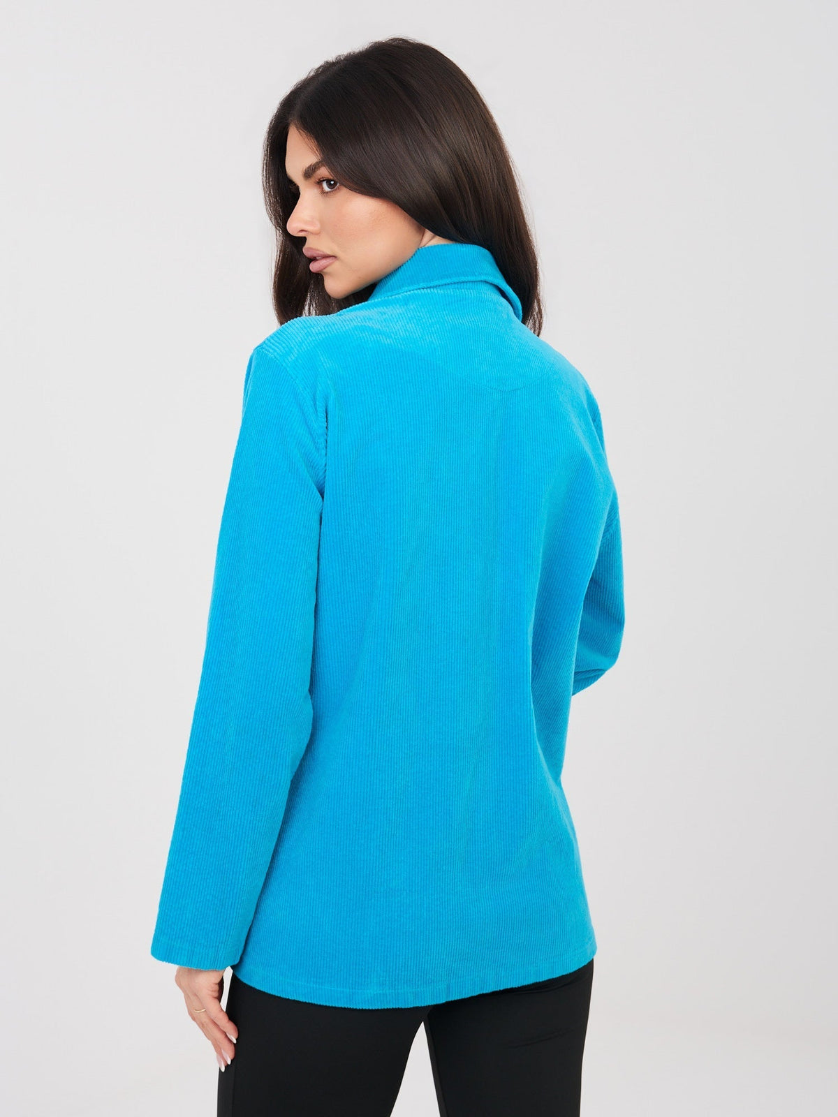 Blazer Casual in Velluto a Coste con Bottone Singolo