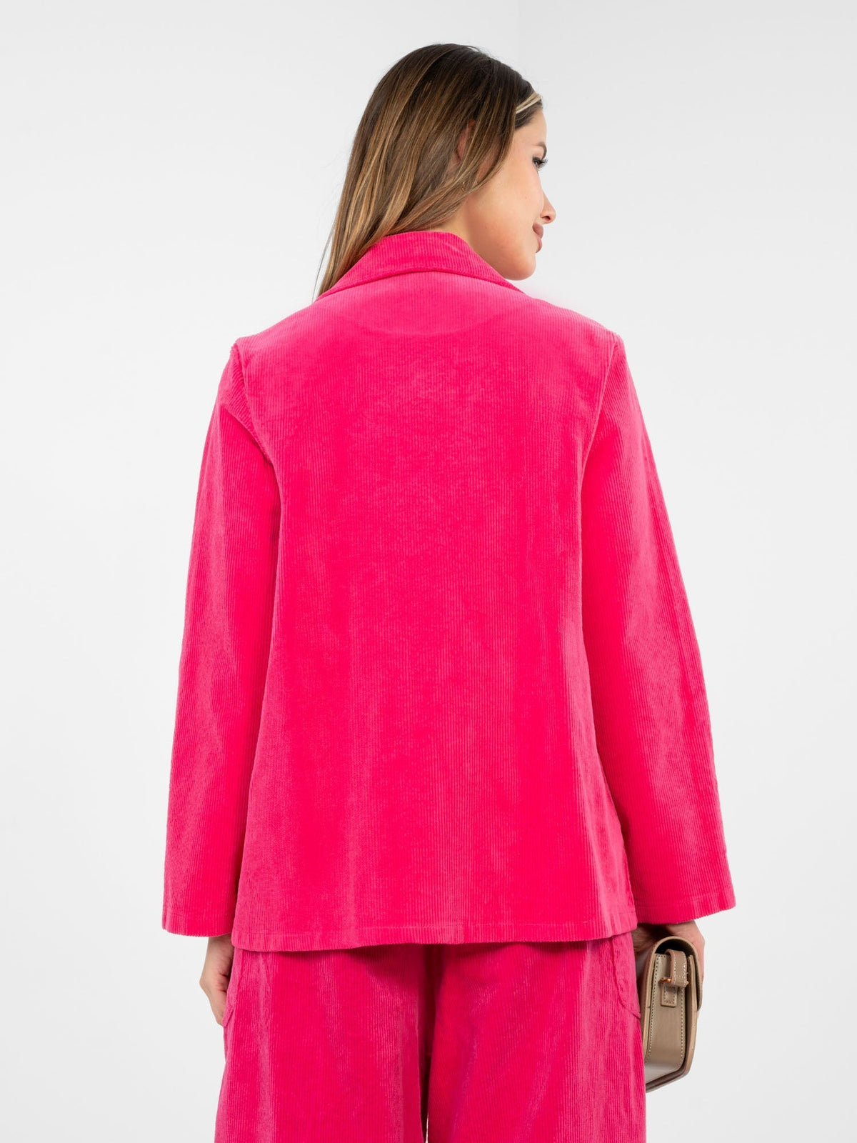 Blazer Casual in Velluto a Coste con Bottone Singolo