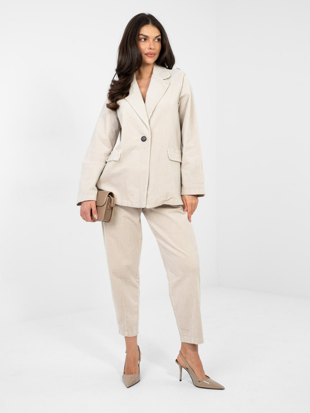 Blazer Casual in Velluto a Coste con Bottone Singolo