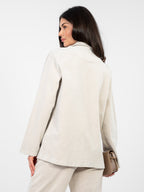 Blazer Casual in Velluto a Coste con Bottone Singolo