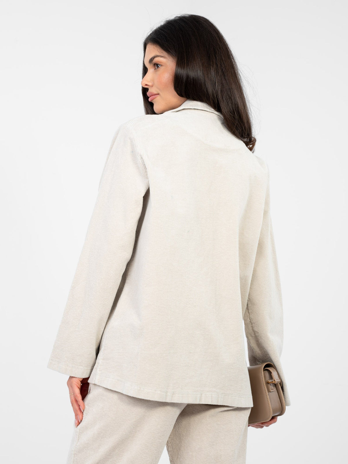 Blazer Casual in Velluto a Coste con Bottone Singolo