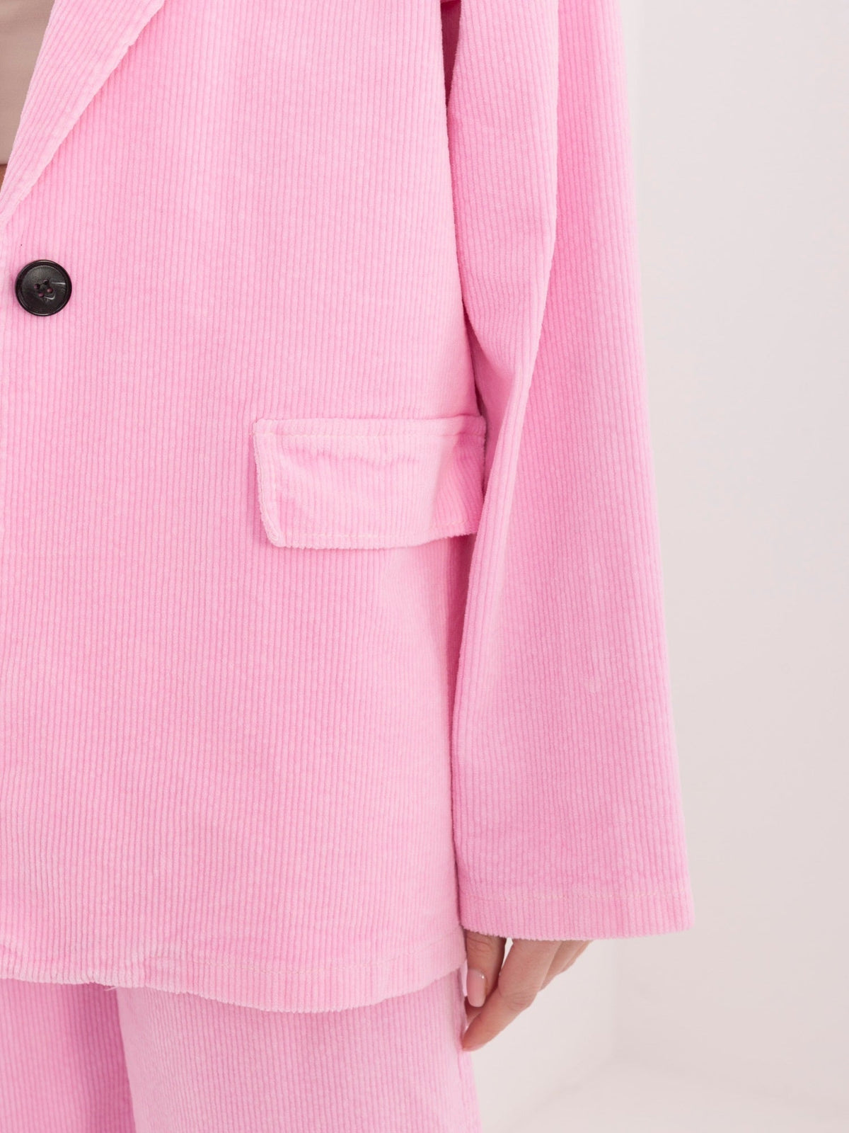 Blazer Casual in Velluto a Coste con Bottone Singolo