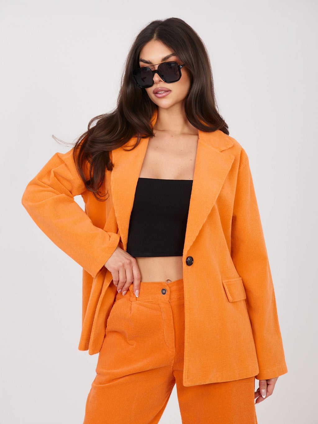 ONE SIZE / Arancione Blazer Casual in Velluto a Coste