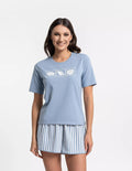 Azzurro / S Pigiama donna in cotone elasticizzato
