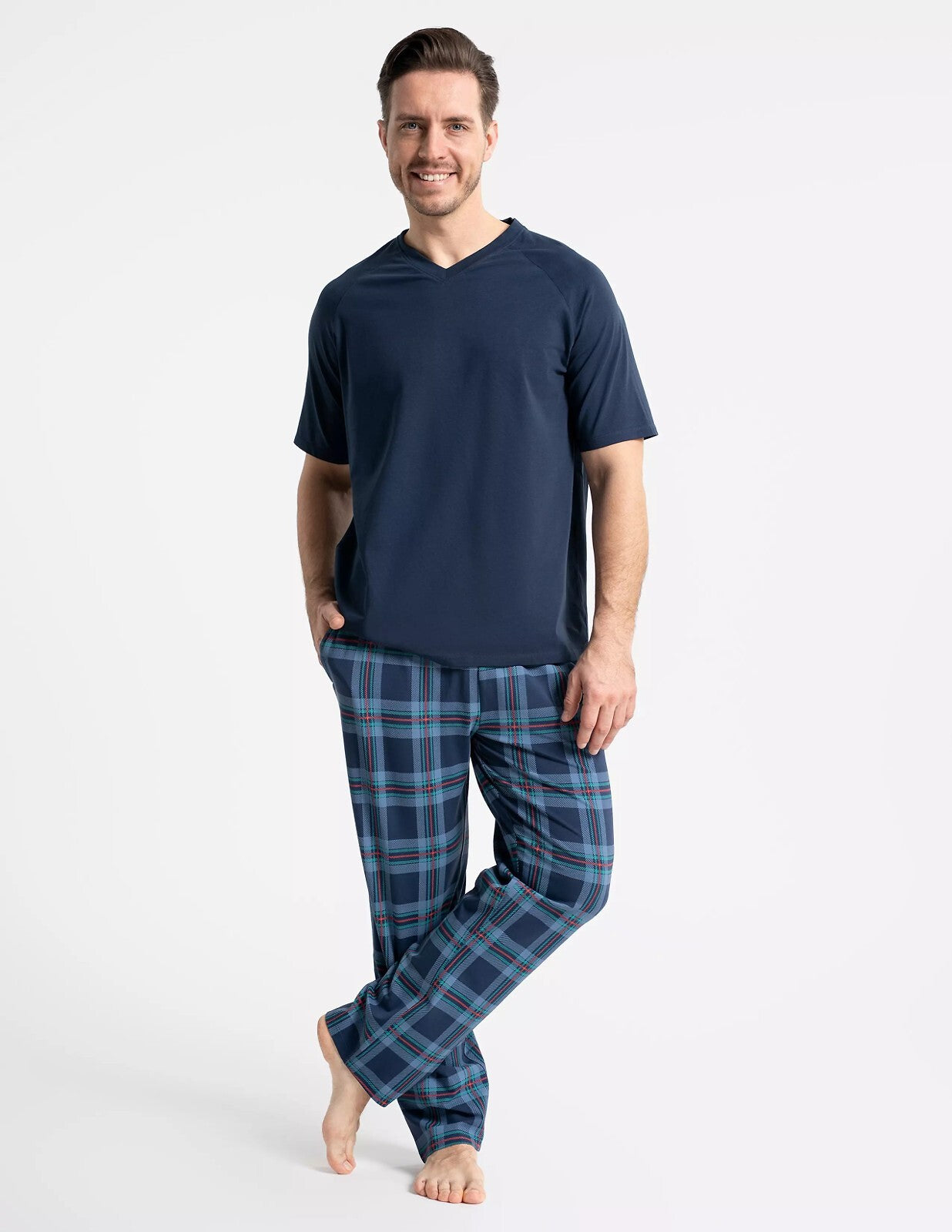 Blu / M Pigiama Lungo Uomo a Scacchi in cotone (PDM4700-004)