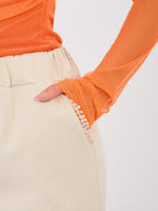 Pantaloni casual a gamba larga in cotone elasticizzato con vita alta - LOREDANA - 223766