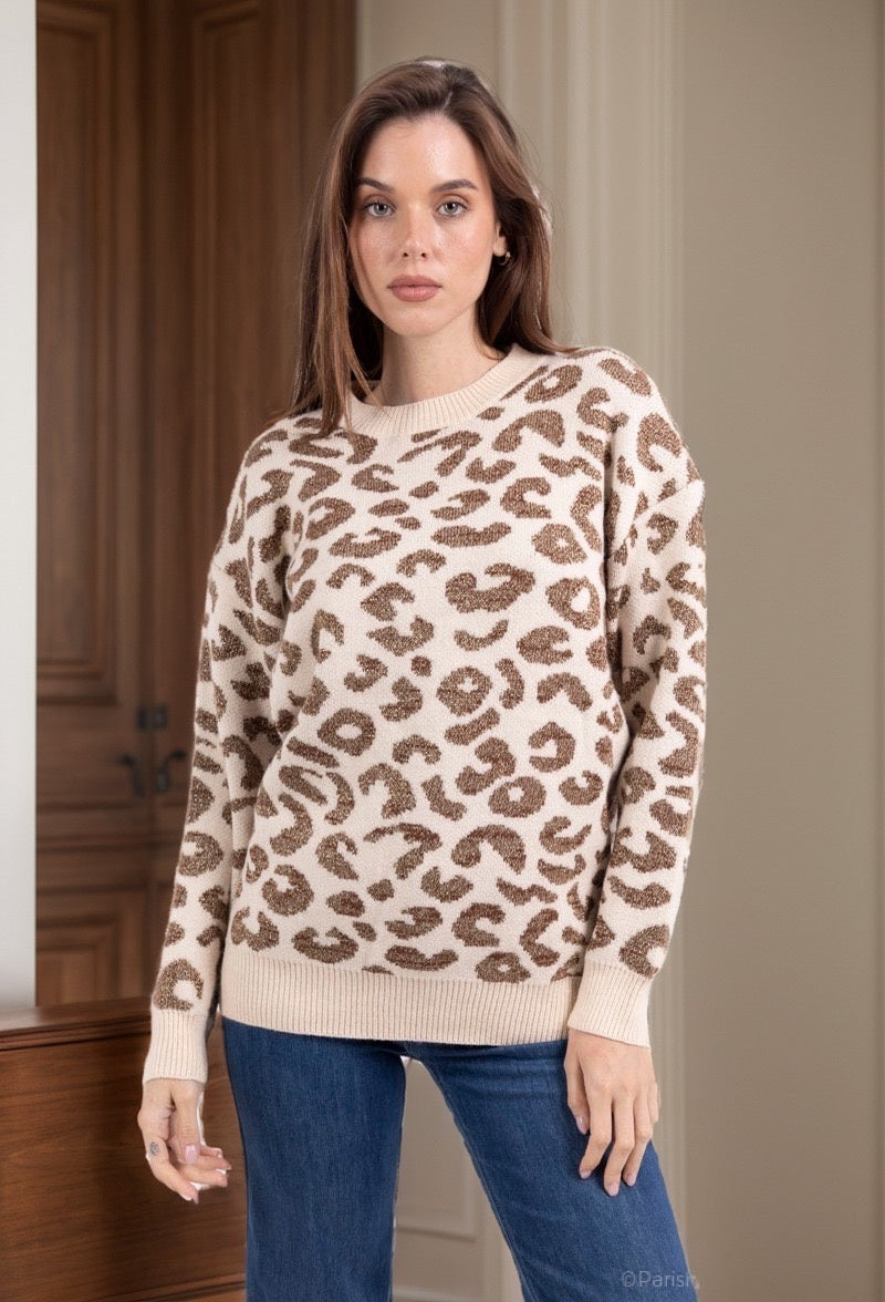 Maglia girocollo fantasia animalier