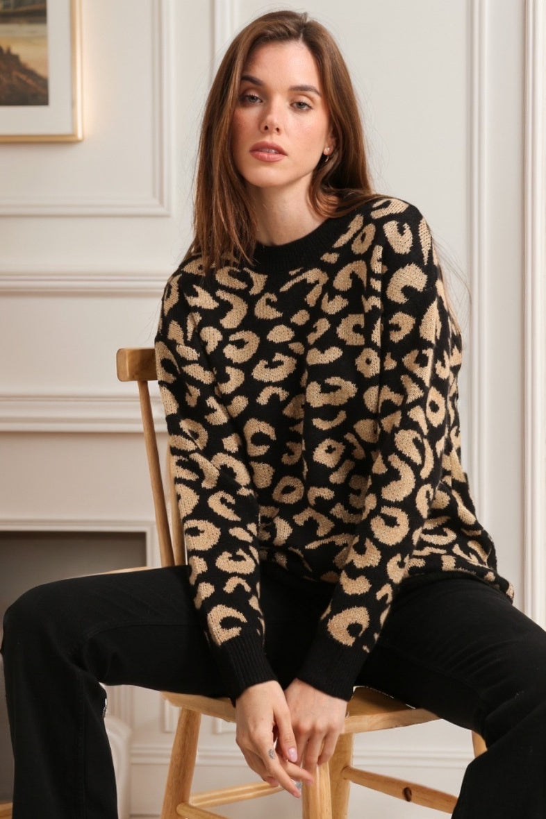 Maglia girocollo fantasia animalier