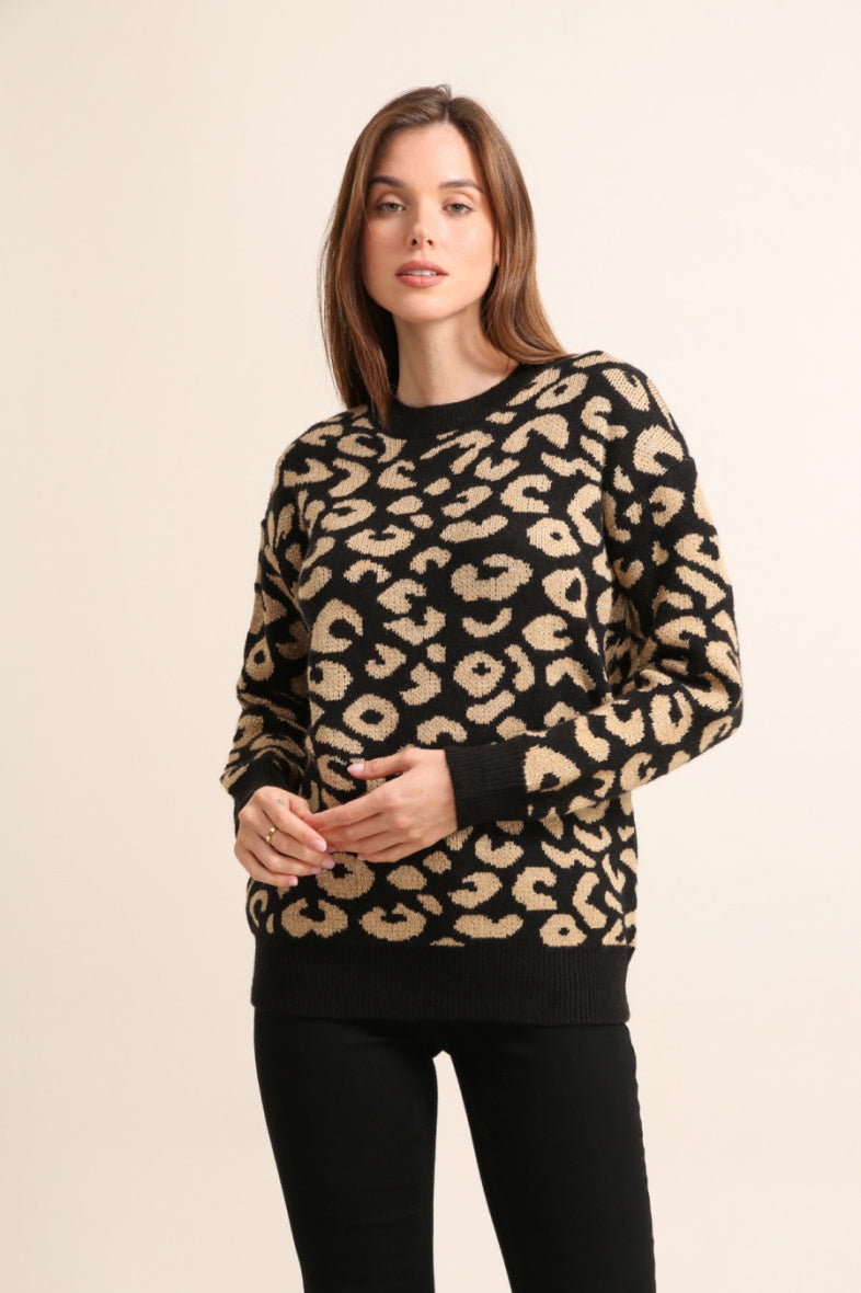 Maglia girocollo fantasia animalier