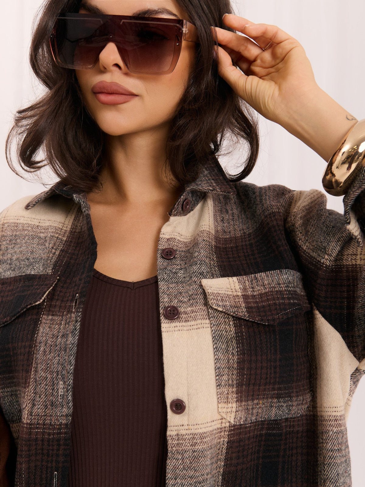 Marrone / S Sadie - Camicia Sovragiacca Casual a Quadri