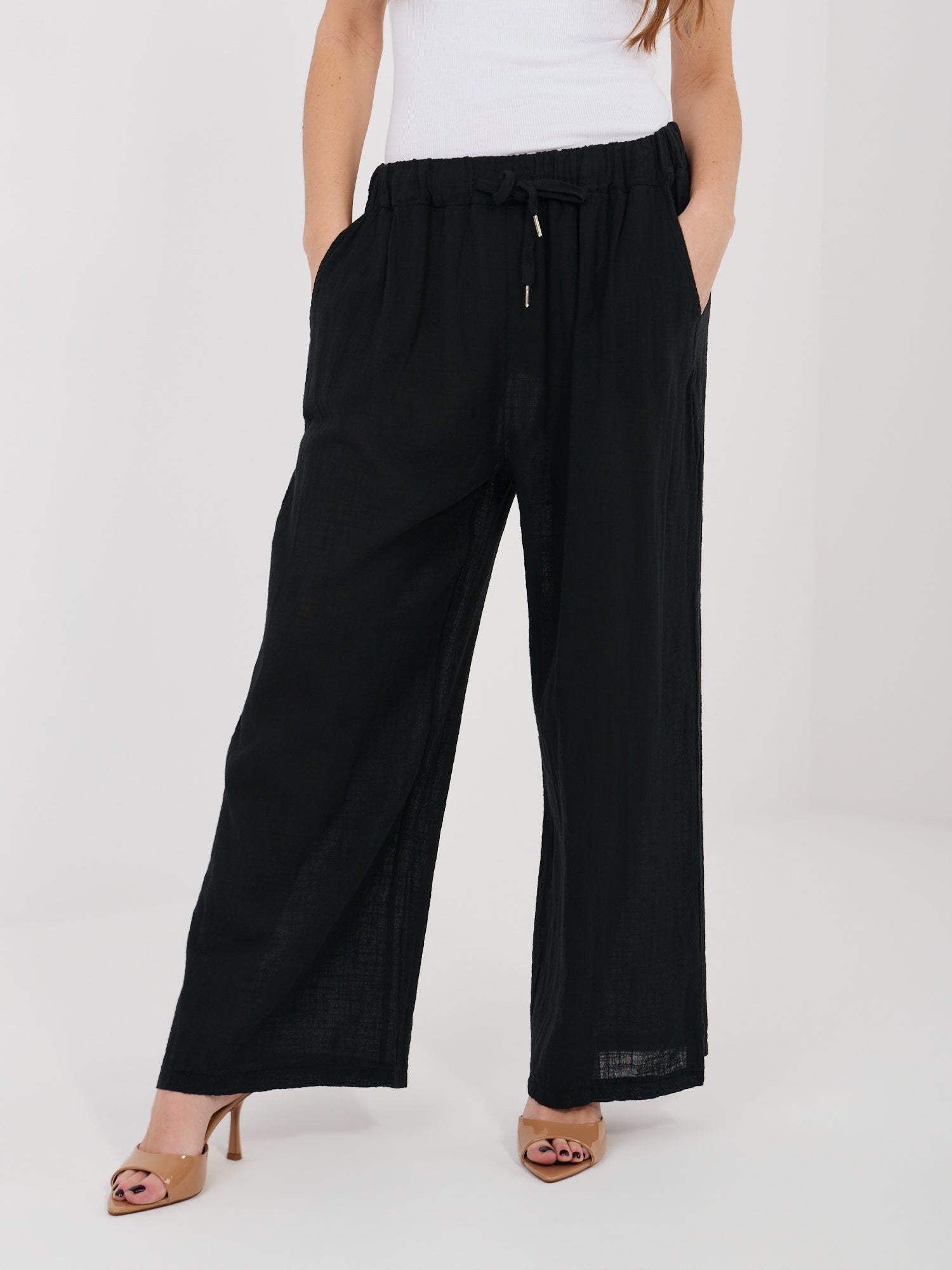 Nero / ONE SIZE Pantaloni Wide Leg a Vita Alta in 100%