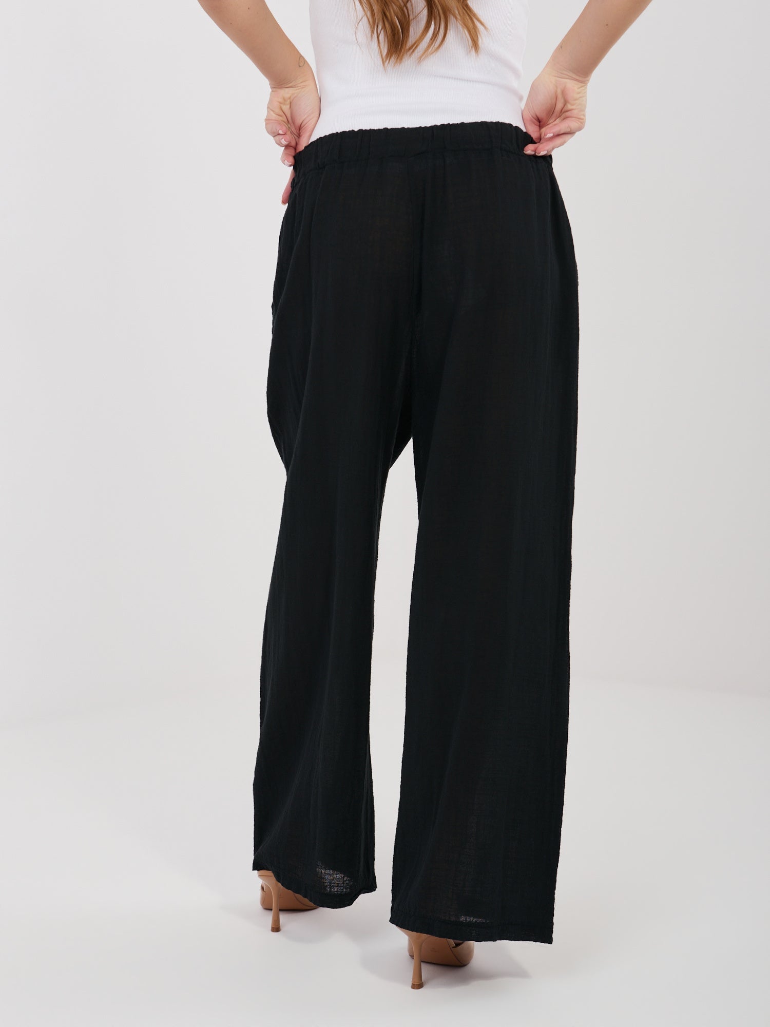 Pantaloni Wide Leg a Vita Alta in 100% Cotone (Stella)
