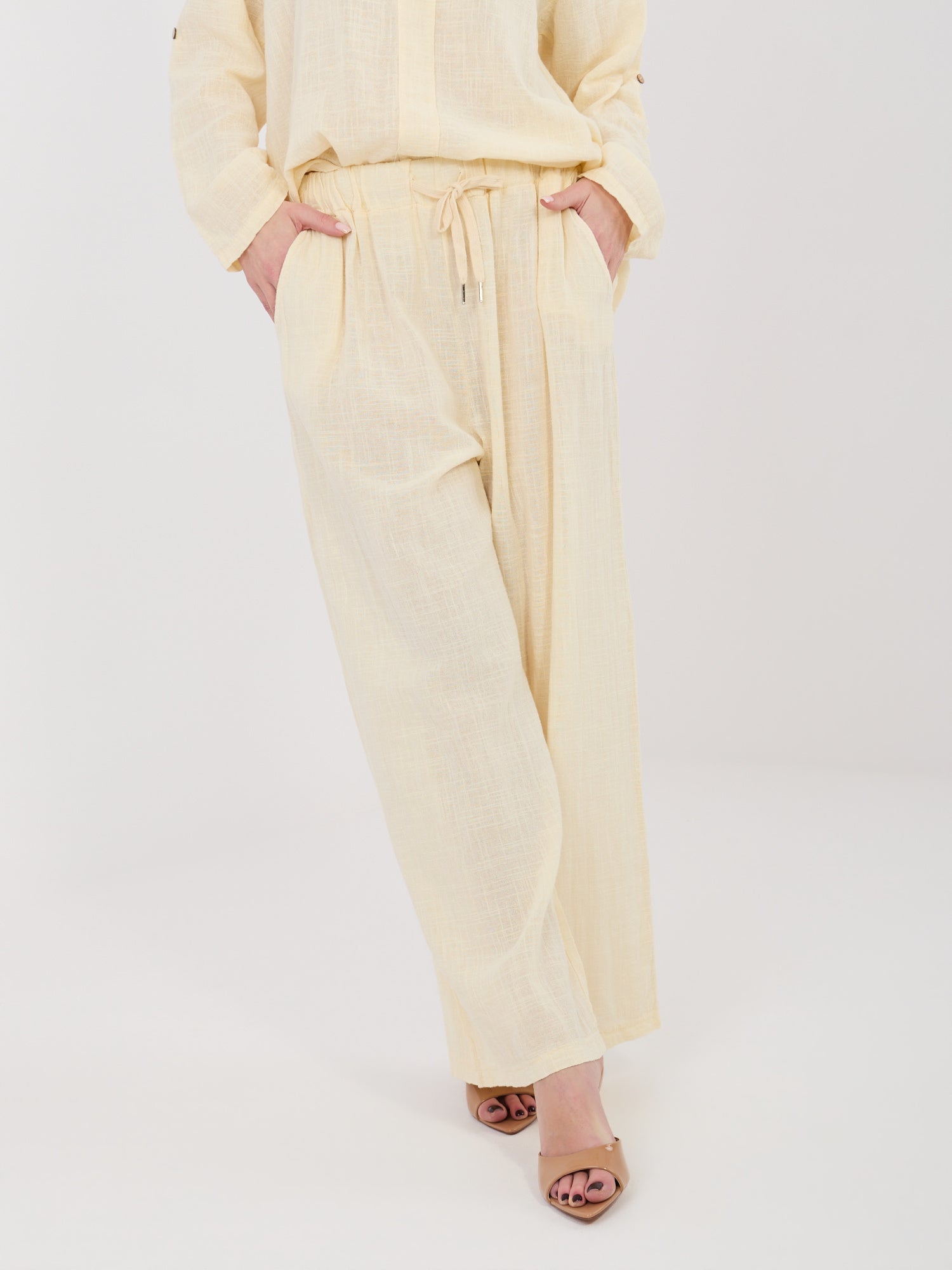 Giallo / ONE SIZE Pantaloni Wide Leg a Vita Alta in 100%