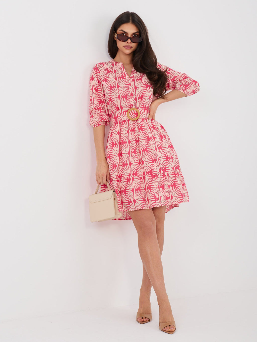 Abito in Viscosa a Fiori con Maniche Sbuffo e Volant (Flora)