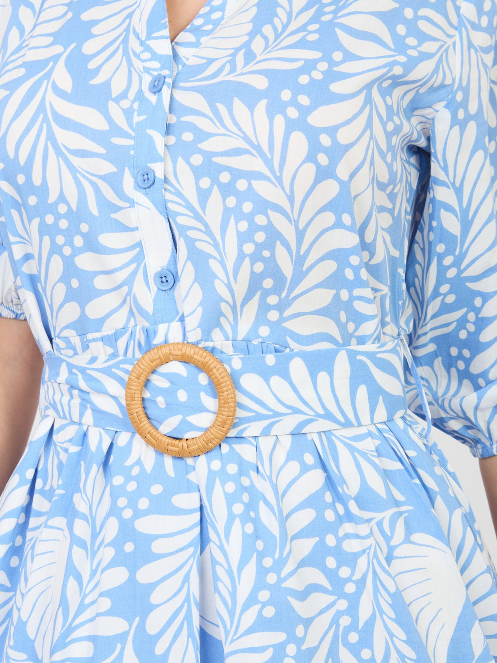 Azzurro / XS Abito in Viscosa a Fiori con Maniche Sbuffo