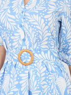 Azzurro / XS Abito in Viscosa a Fiori con Maniche Sbuffo