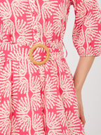 Rosso / XS Abito in Viscosa a Fiori con Maniche Sbuffo