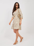 Abito in Viscosa a Fiori con Maniche Sbuffo e Volant