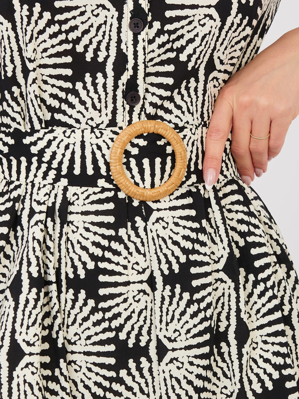 Nero / XS Abito in Viscosa a Fiori con Maniche Sbuffo