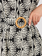 Nero / XS Abito in Viscosa a Fiori con Maniche Sbuffo