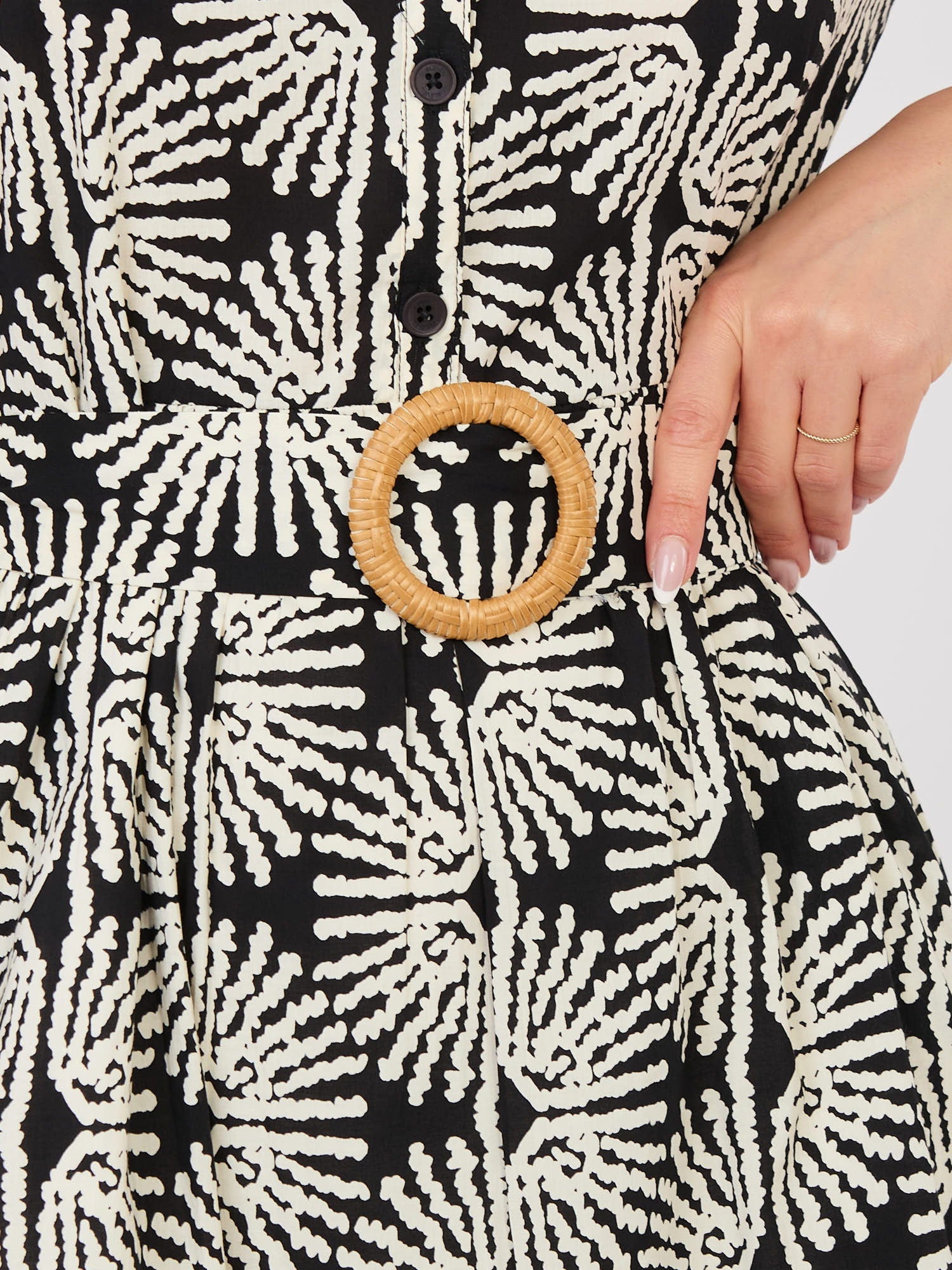 Nero / XS Abito in Viscosa a Fiori con Maniche Sbuffo