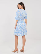 Abito in Viscosa a Fiori con Maniche Sbuffo e Volant