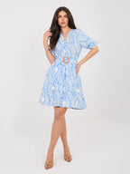 Abito in Viscosa a Fiori con Maniche Sbuffo e Volant