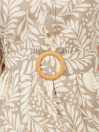 Beige / XS Abito in Viscosa a Fiori con Maniche Sbuffo