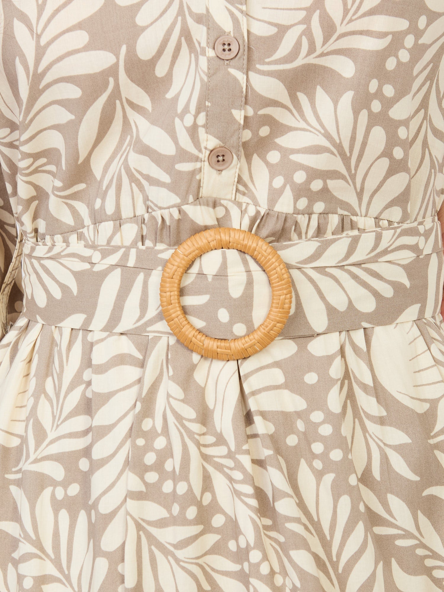 Beige / XS Abito in Viscosa a Fiori con Maniche Sbuffo