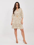 Abito in Viscosa a Fiori con Maniche Sbuffo e Volant