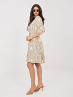 Abito in Viscosa a Fiori con Maniche Sbuffo e Volant