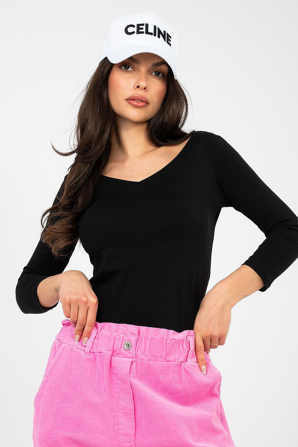 Nero / S/M T-shirt basic dal taglio aderente in cotone