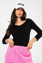 Nero / S/M T-shirt basic dal taglio aderente in cotone