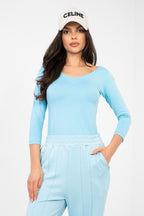 Azzurro / S/M T-shirt basic dal taglio aderente in cotone
