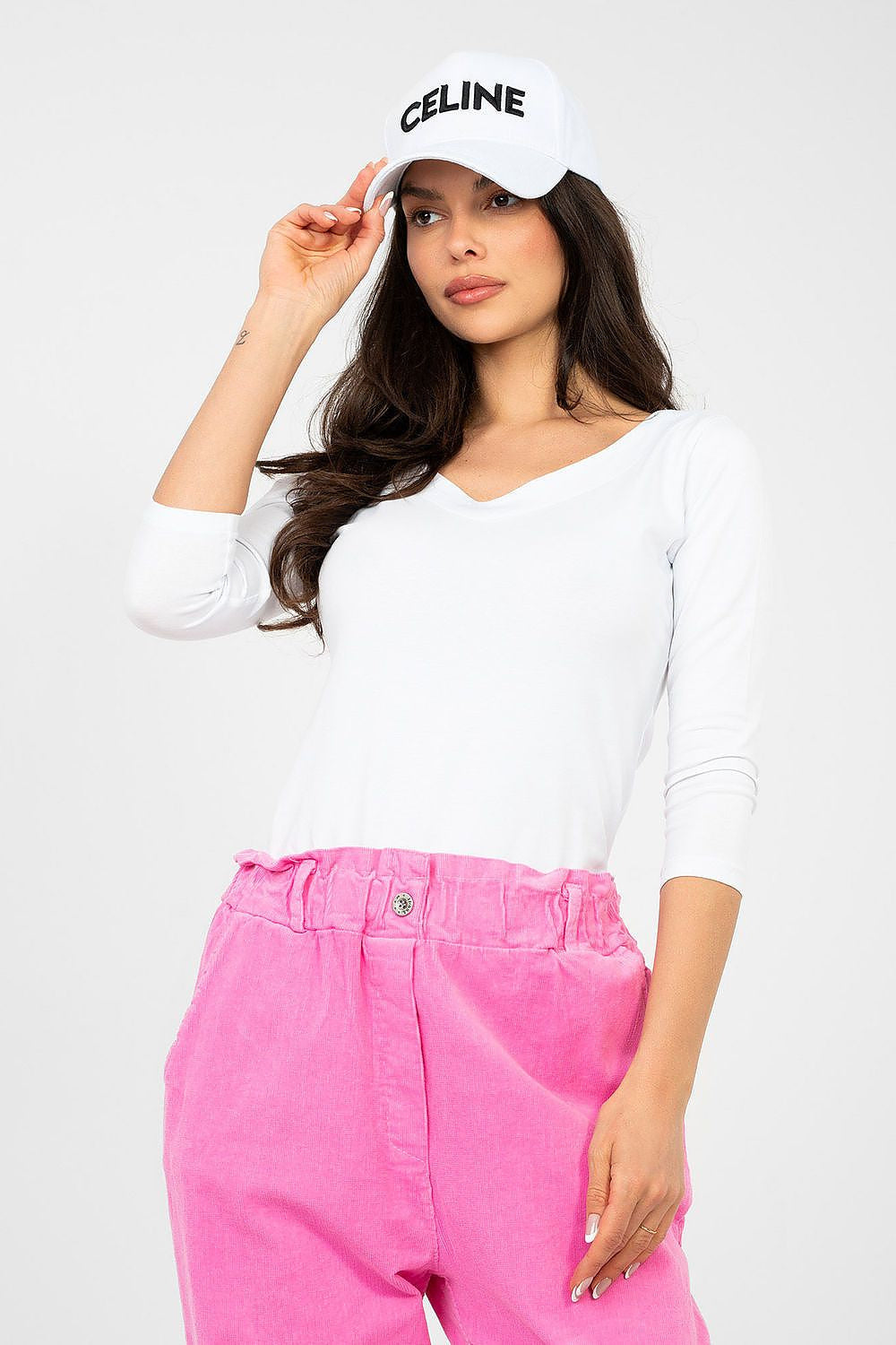 Bianco / S/M T-shirt basic dal taglio aderente in cotone