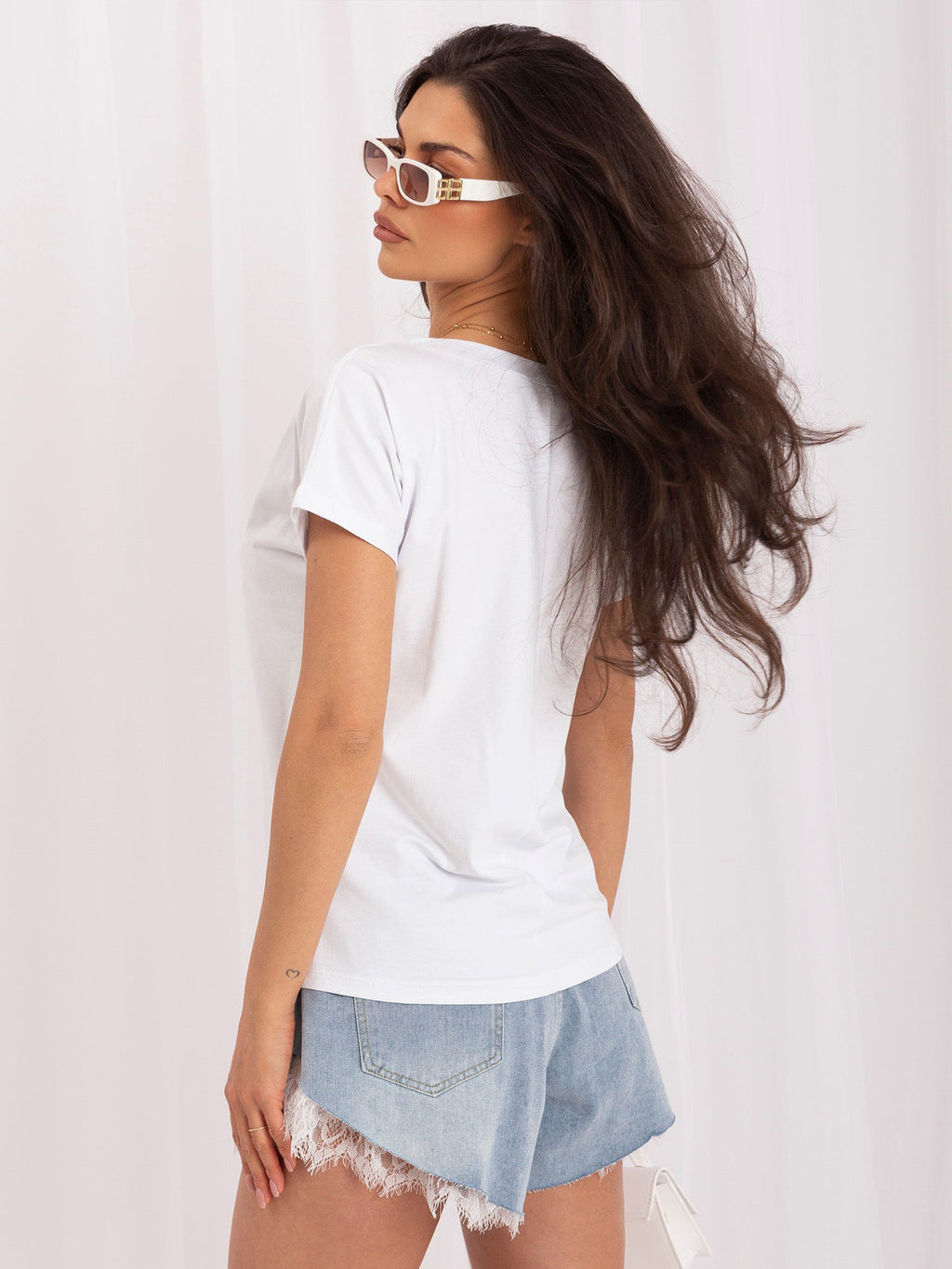 T-shirt in Cotone Stretch con Scollo a V (Emory) - Bianco