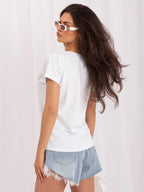 T-shirt in Cotone Stretch con Scollo a V (Emory) - Bianco